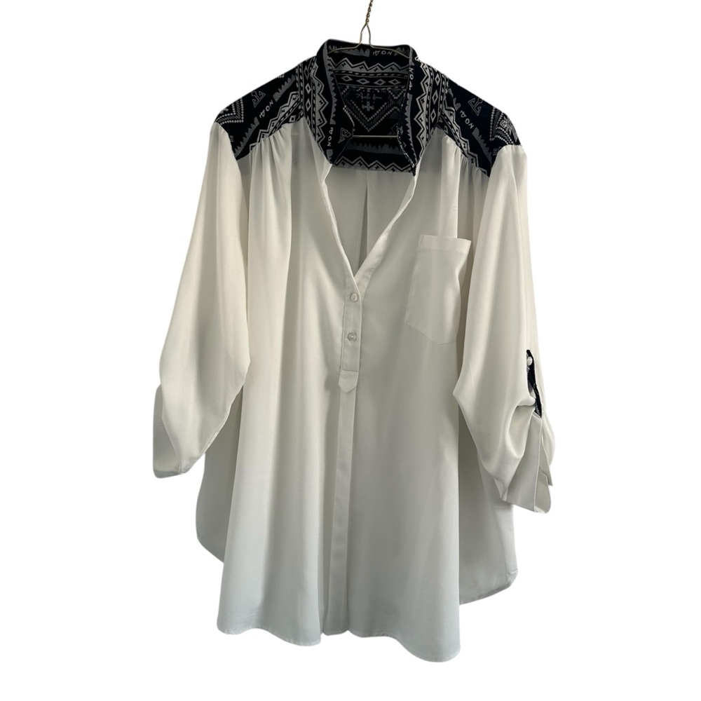 Black and White pop over Shirt with Notched Collar